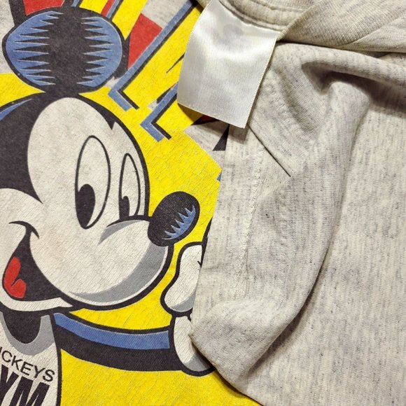 Mickey's Gym 1990s (L) Tee Grey Worn USA Disney Mickey Mouse Vintage - Picture 3 of 5